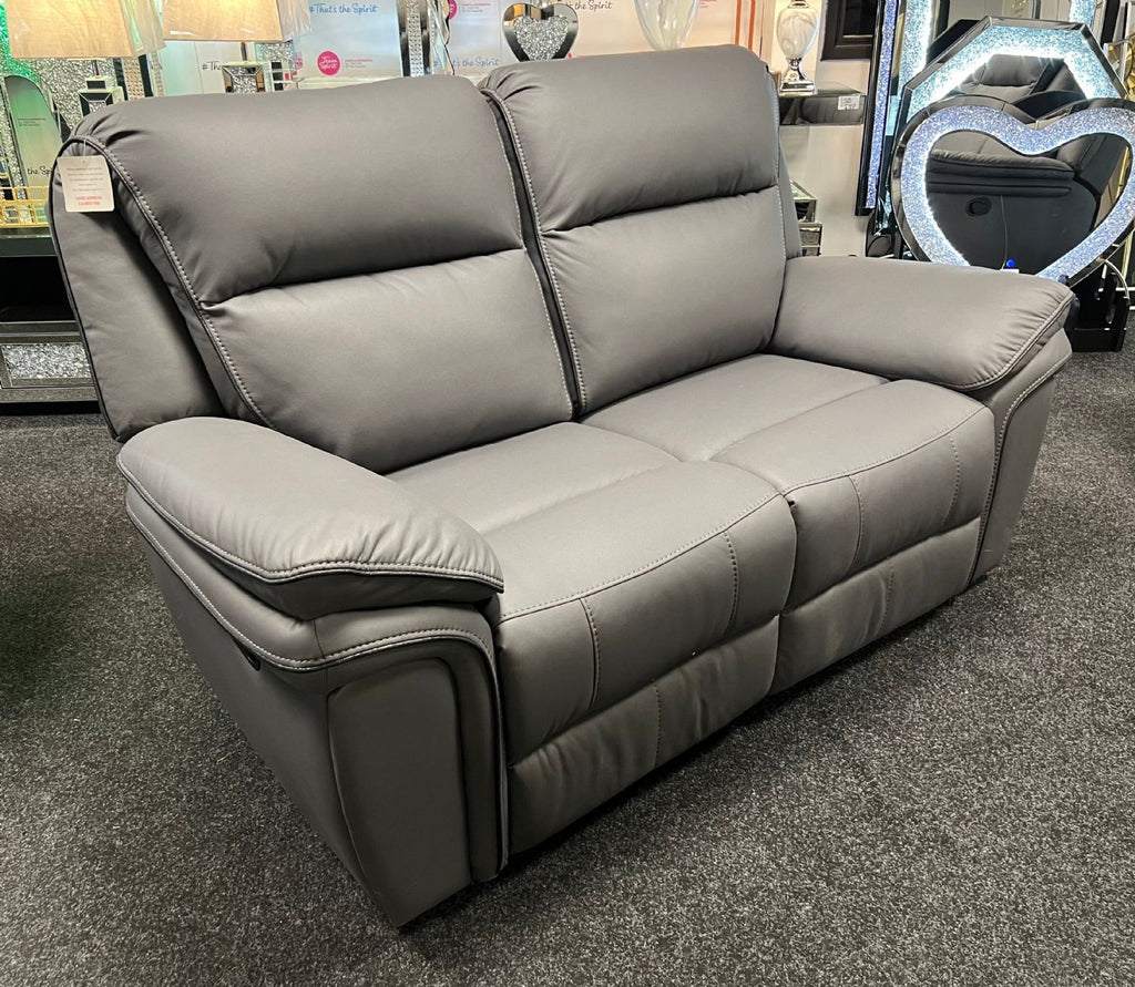Grey Leather Fabric Upholstery 2 Seater Recliner Sofa