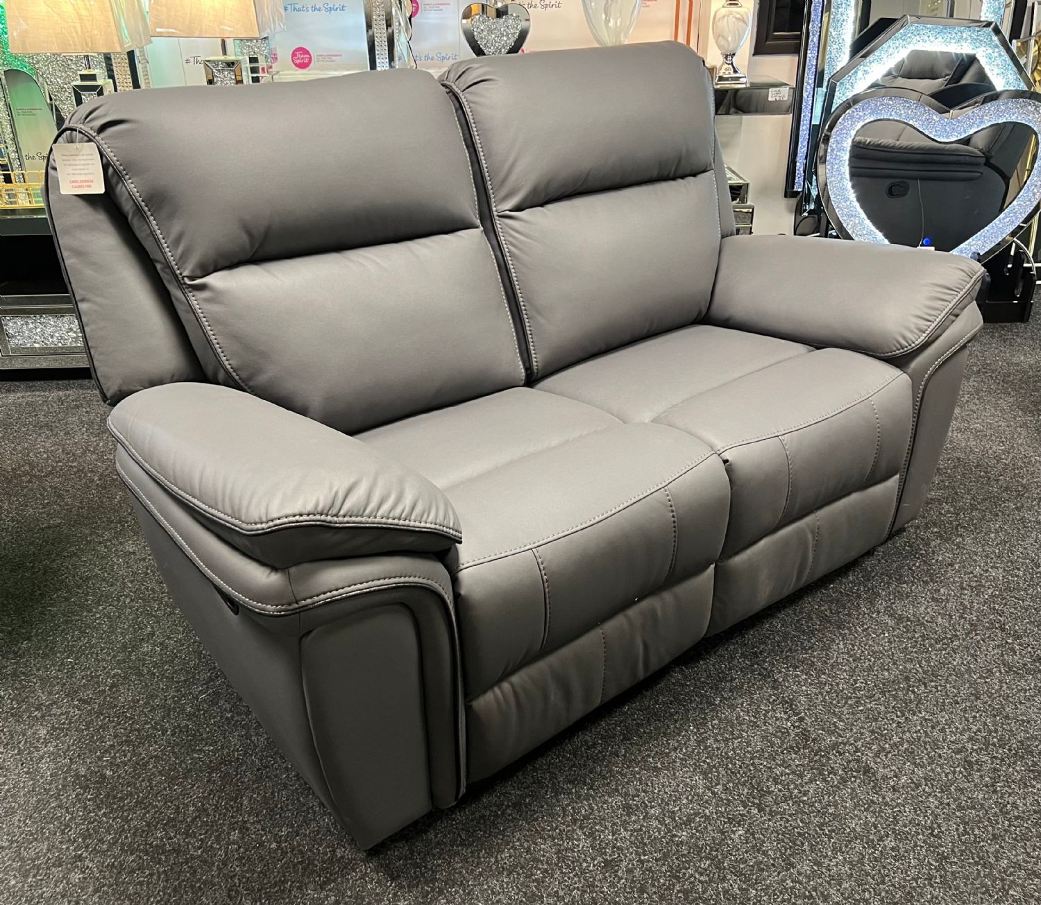Grey Leather Fabric Upholstery 2 Seater Recliner Sofa