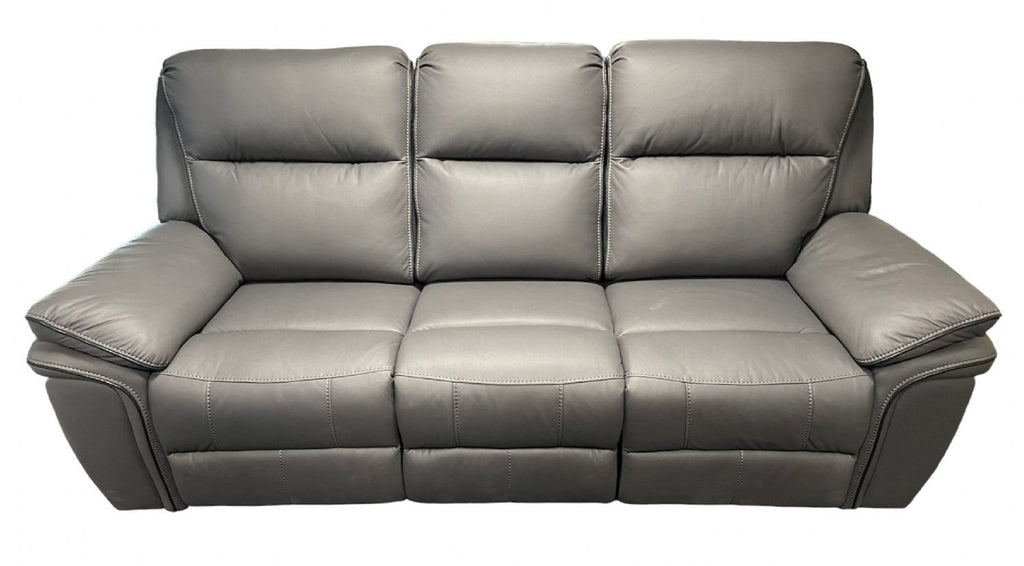 Grey Leather Fabric Upholstery 3 Seater Recliner Sofa