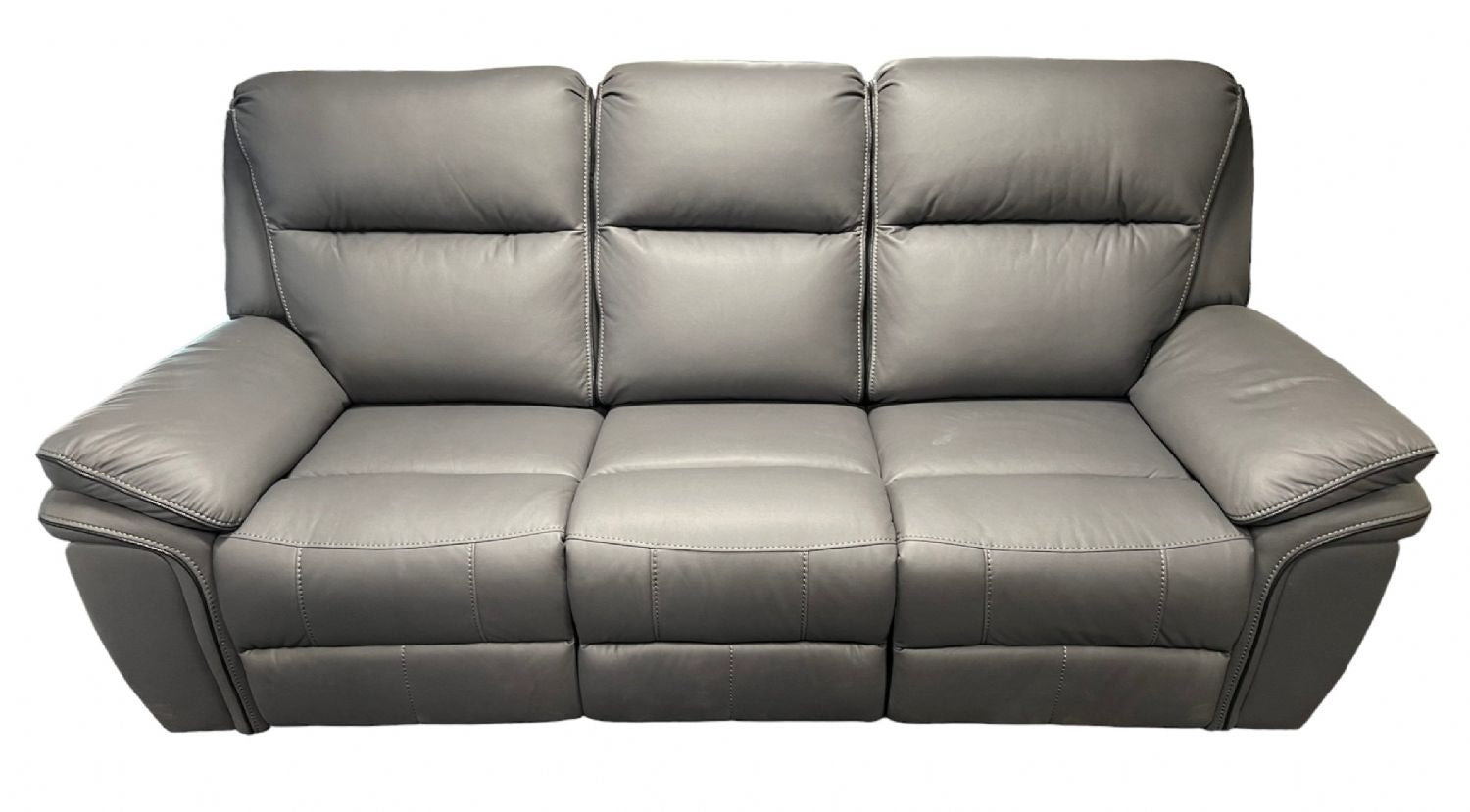 Grey Leather Fabric Upholstery 3 Seater Recliner Sofa