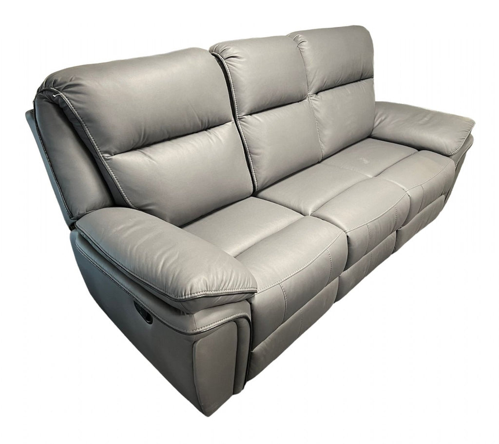 Grey Leather Fabric Upholstery 3 Seater Recliner Sofa