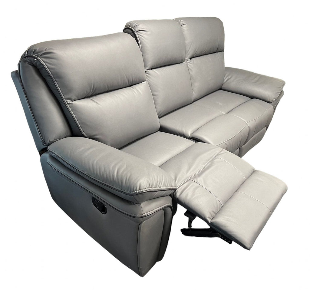 Grey Leather Fabric Upholstery 3 Seater Recliner Sofa