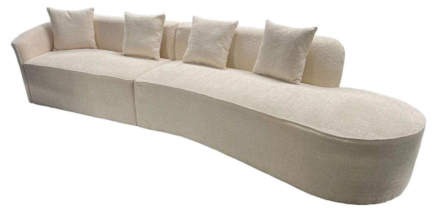 Ivory Boucle Left Hand 5 Seater Curved Sofa
