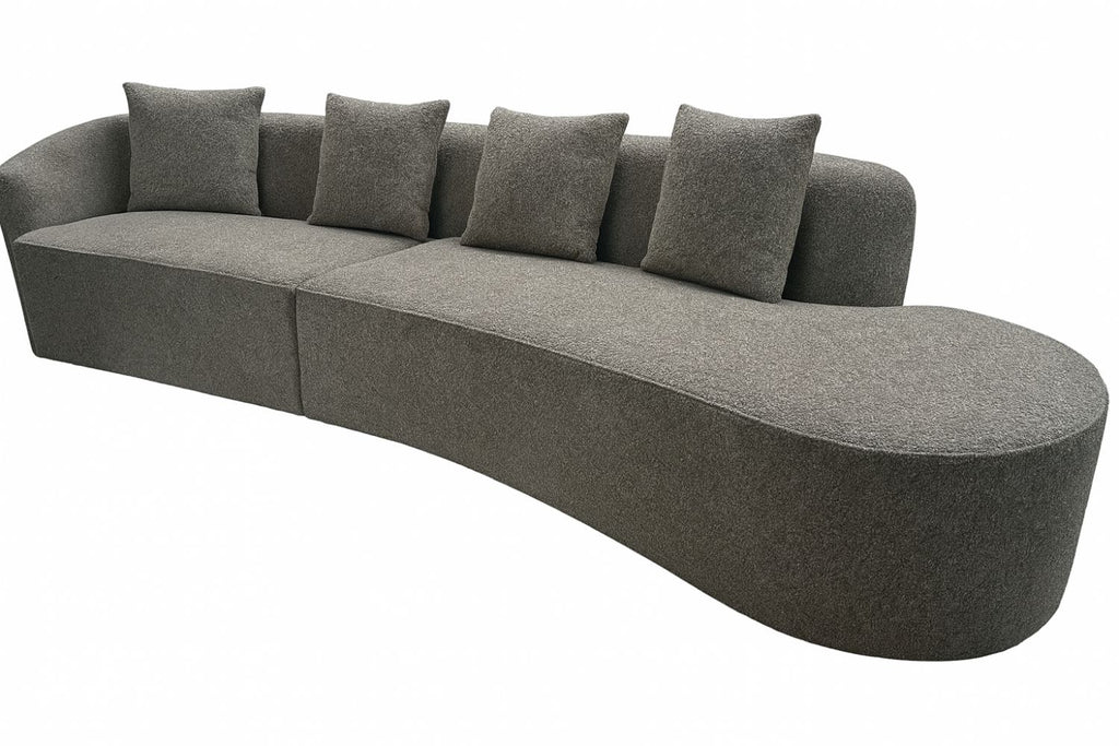 Grey Boucle Fabric Right Hand 5 Seater Sofa with Curved Design