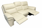 Ivory Leather Fabric Upholstery 3 Seater Recliner Sofa