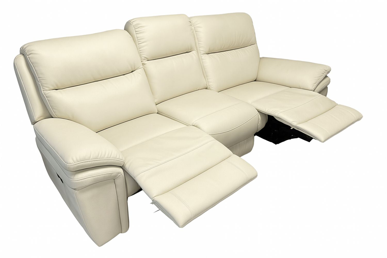 Ivory Leather Fabric Upholstery 3 Seater Recliner Sofa