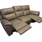 Brown Leather Fabric Upholstery 3 Seater Recliner Sofa