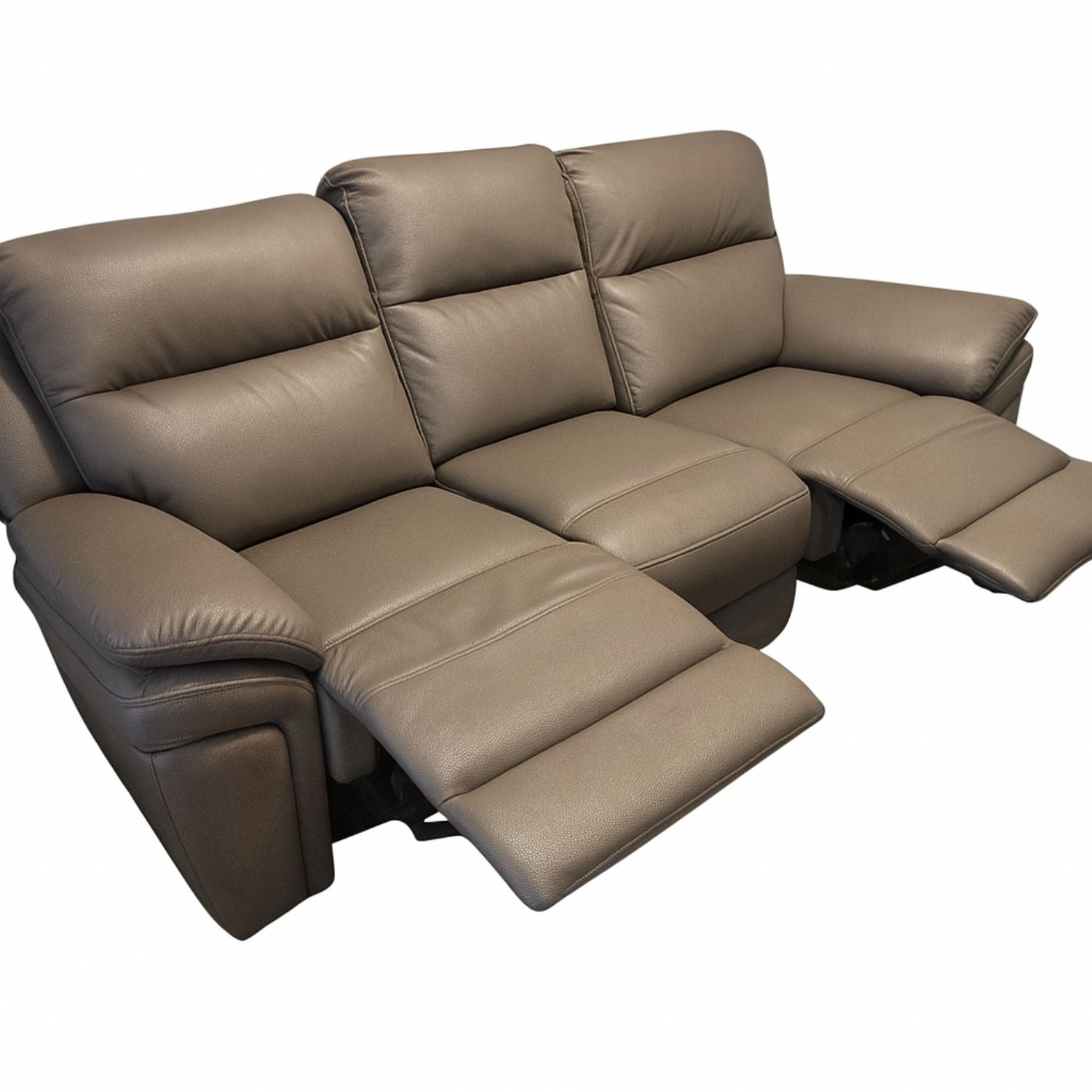 Brown Leather Fabric Upholstery 3 Seater Recliner Sofa