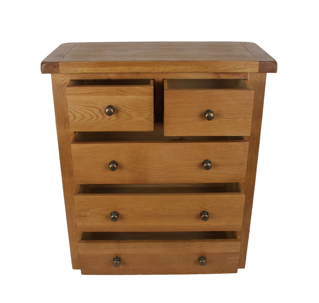 Natural Oak 2 Over 3 Drawer Chest with Traditional Storage