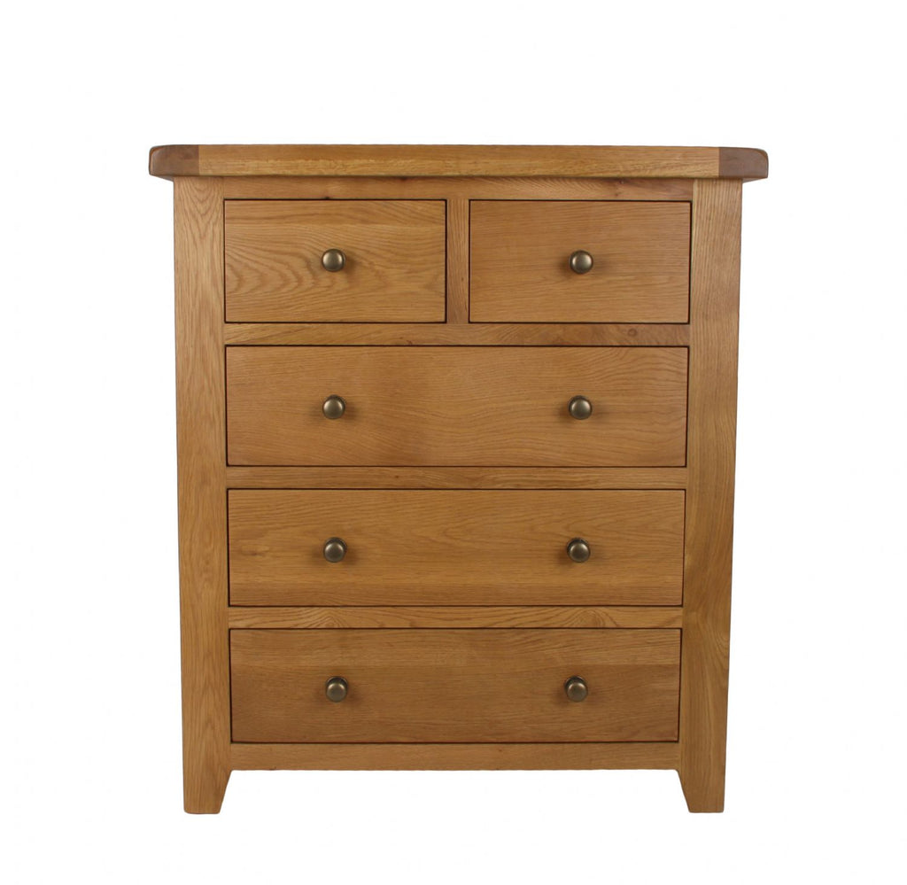 Natural Oak 2 Over 3 Drawer Chest with Traditional Storage