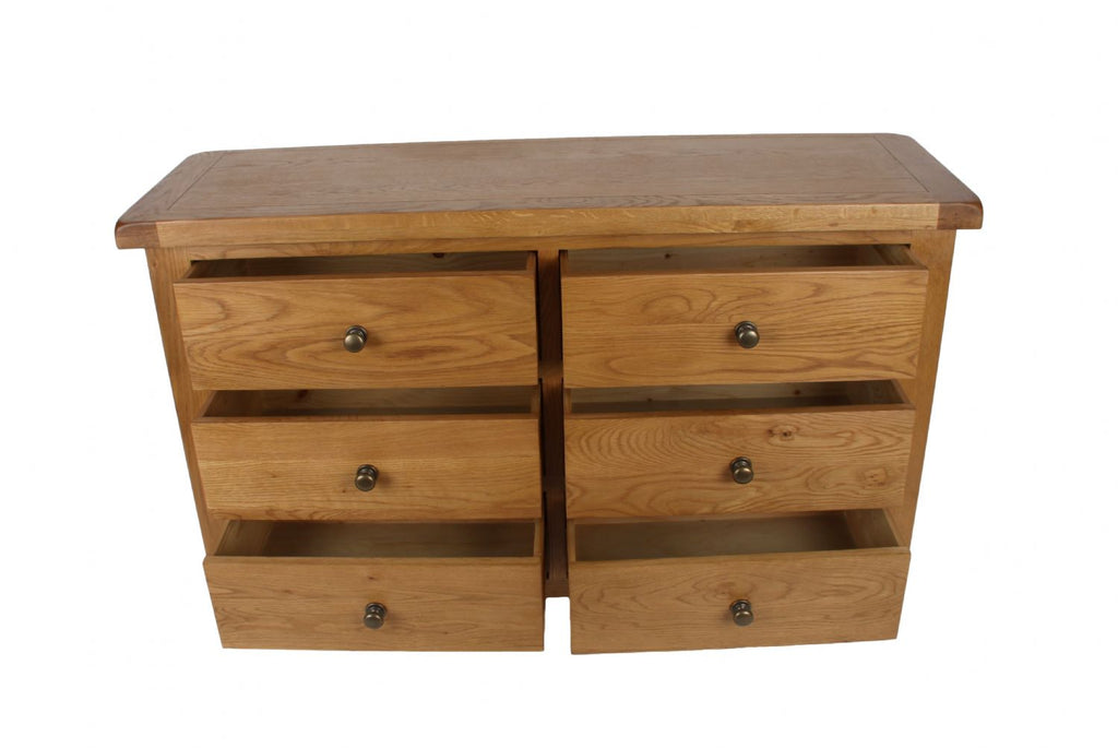 Natural Oak 6 Drawer Chest with Spacious Bedroom Storage