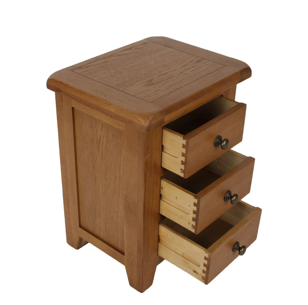 Rustic Oak 3 Drawer Bedside Table with Storage