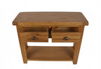 Natural Oak 2 Drawer Console Table with Open Storage Shelf