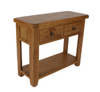 Natural Oak 2 Drawer Console Table with Open Storage Shelf