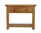 Natural Oak 2 Drawer Console Table with Open Storage Shelf
