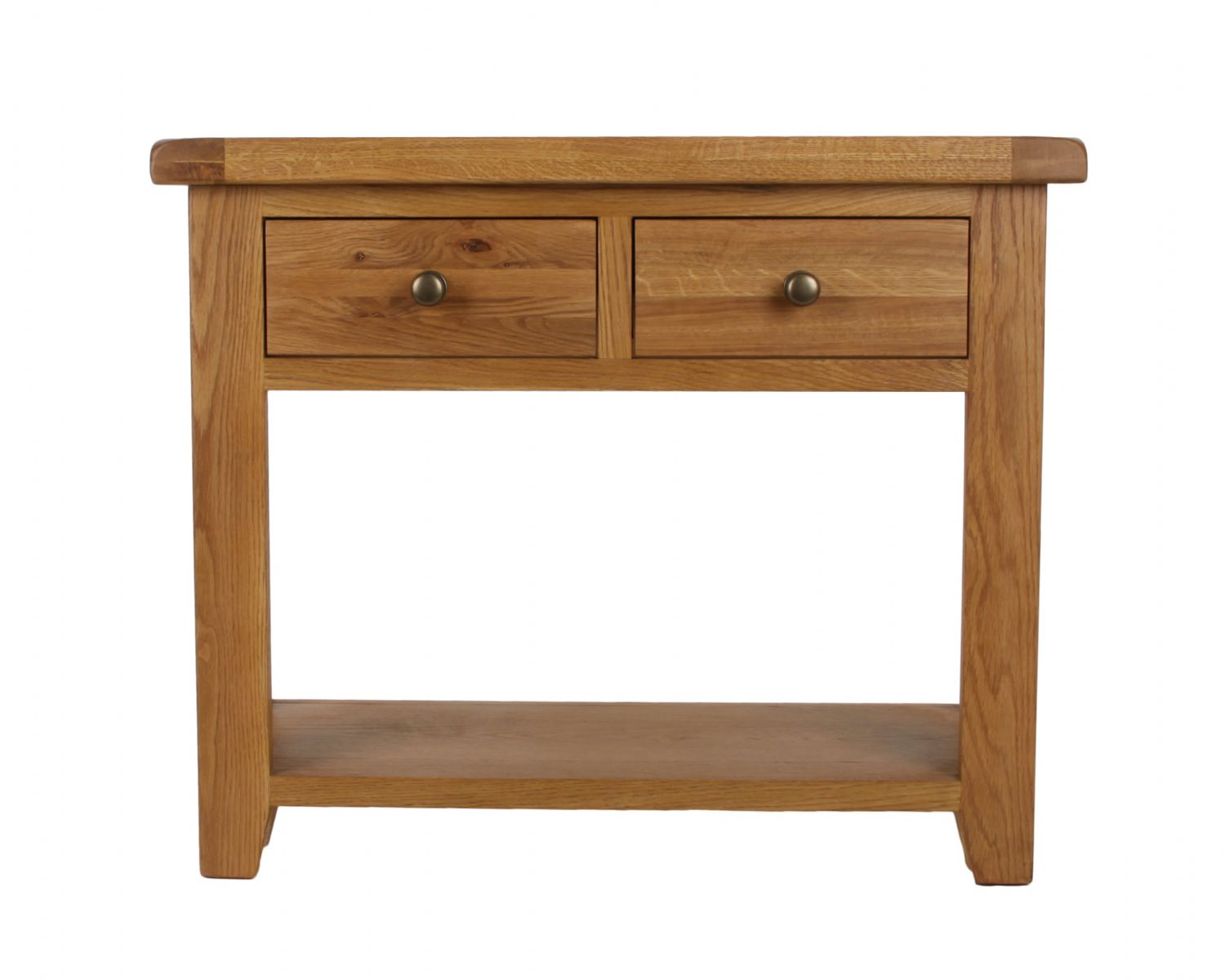 Natural Oak 2 Drawer Console Table with Open Storage Shelf