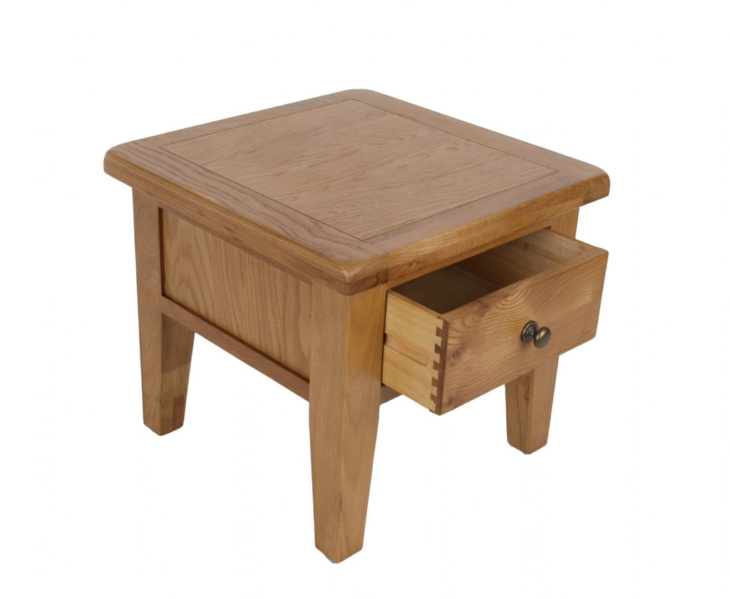 Natural Solid Oak 1 Drawer Lamp Table with Rounded Corners