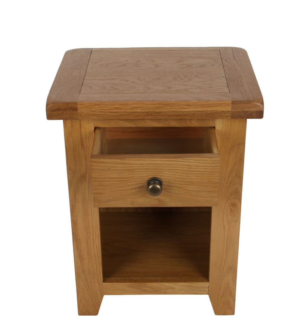 Rustic Oak 1 Drawer Bedside Table with Open Shelf Storage
