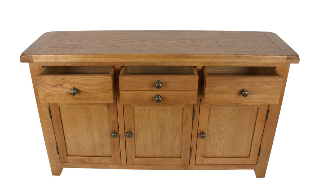 Natural Oak Large 3 Door 4 Drawer Sideboard Cabinet