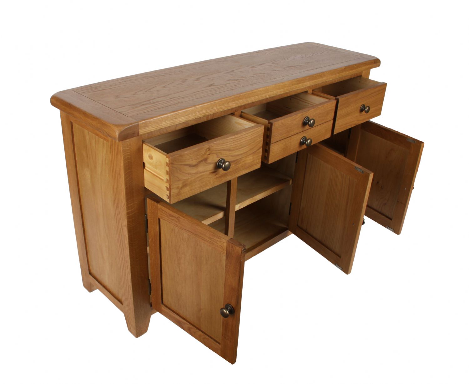 Natural Oak Large 3 Door 4 Drawer Sideboard Cabinet