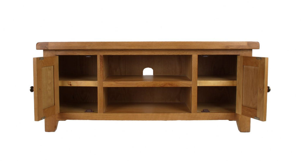 Natural Oak Large 2 Door TV Unit with Open Shelving