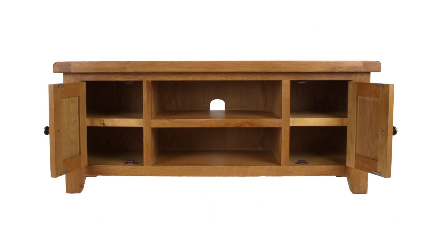 Natural Oak Large 2 Door TV Unit with Open Shelving