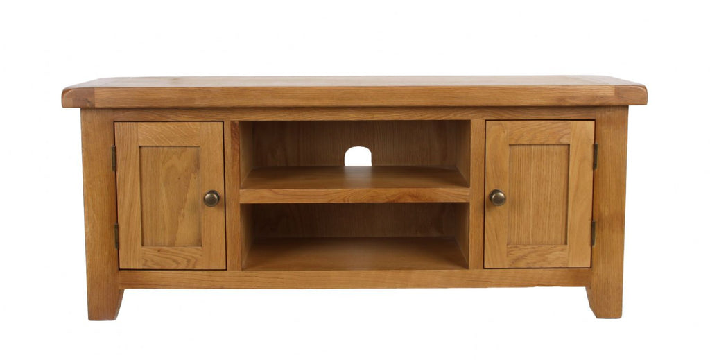 Natural Oak Large 2 Door TV Unit with Open Shelving