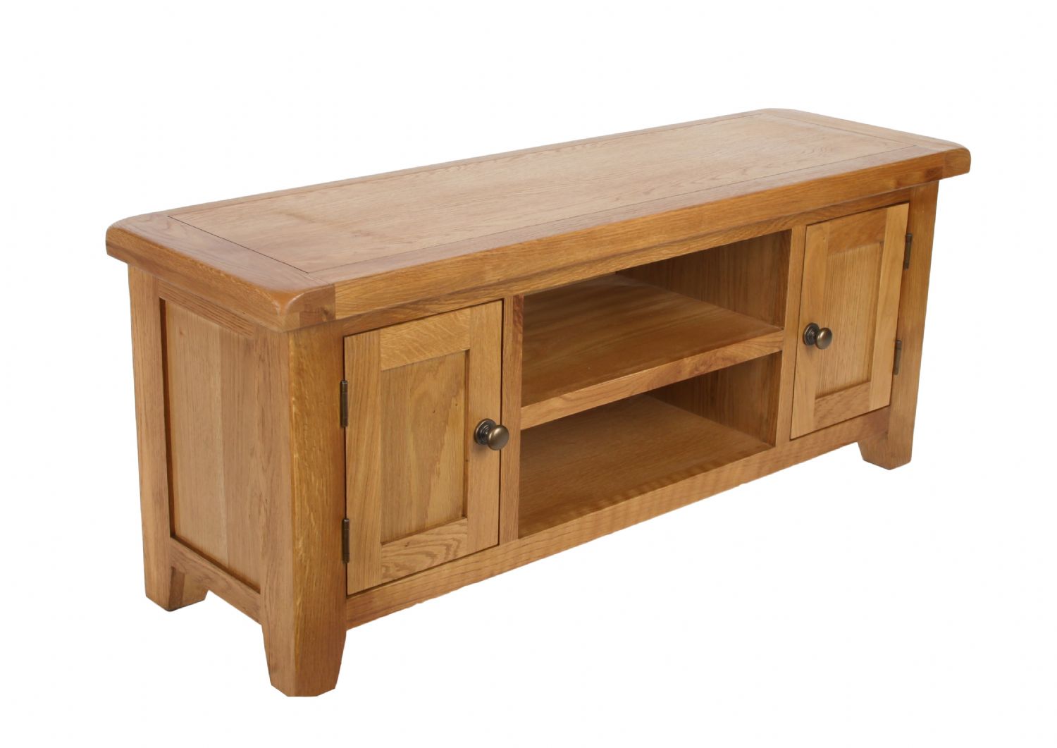 Natural Oak Large 2 Door TV Unit with Open Shelving