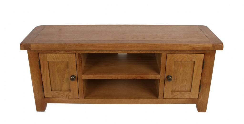 Natural Oak Large 2 Door TV Unit with Open Shelving