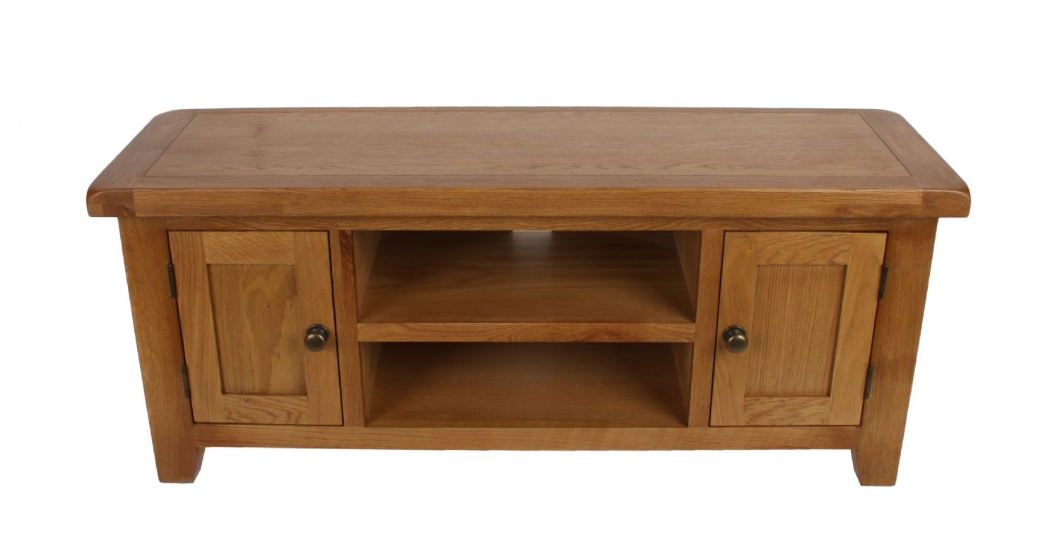 Natural Oak Large 2 Door TV Unit with Open Shelving
