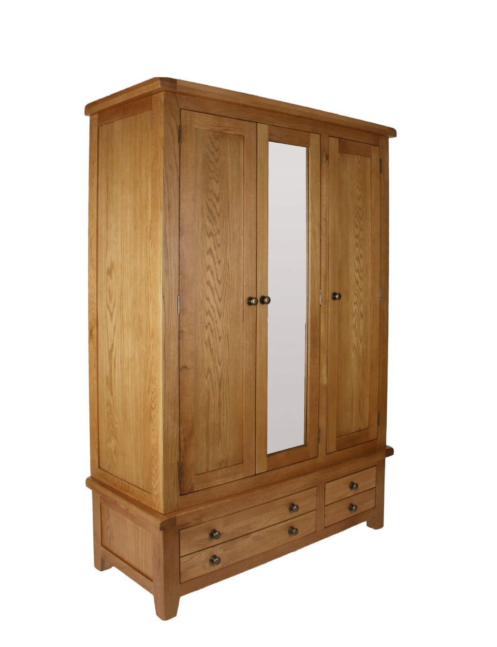 Natural Oak Large 3 Door Wardrobe with Mirror Door and 4 Storage Drawers