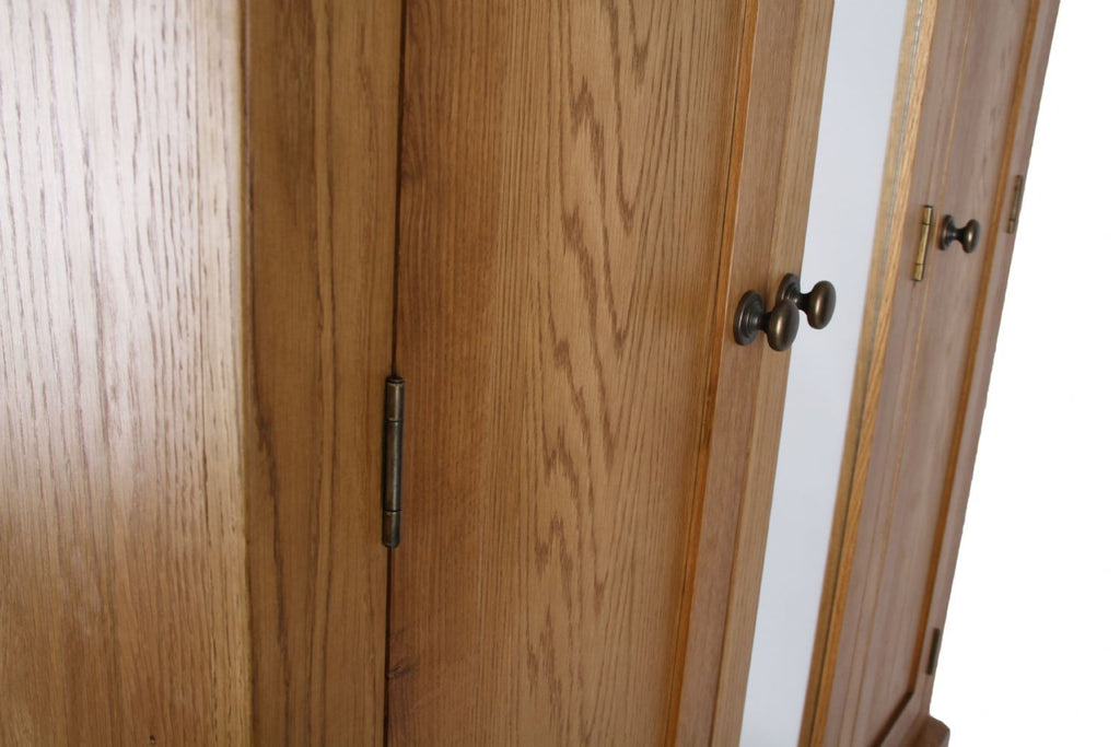 Natural Oak Large 3 Door Wardrobe with Mirror Door and 4 Storage Drawers