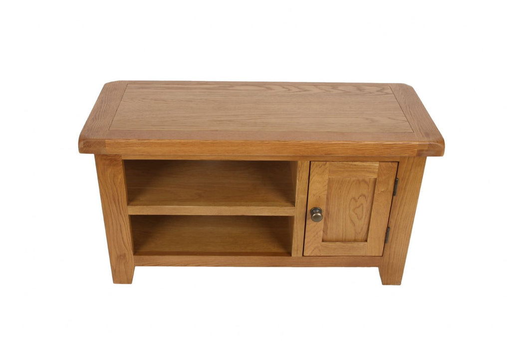 Natural Oak Small TV Unit with 1 Door and Open Shelving