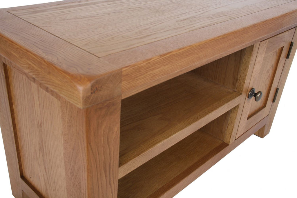 Natural Oak Small TV Unit with 1 Door and Open Shelving