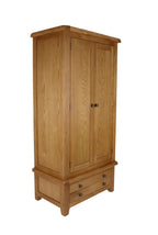 Natural Oak 2 Door Double Wardrobe with Storage Drawer