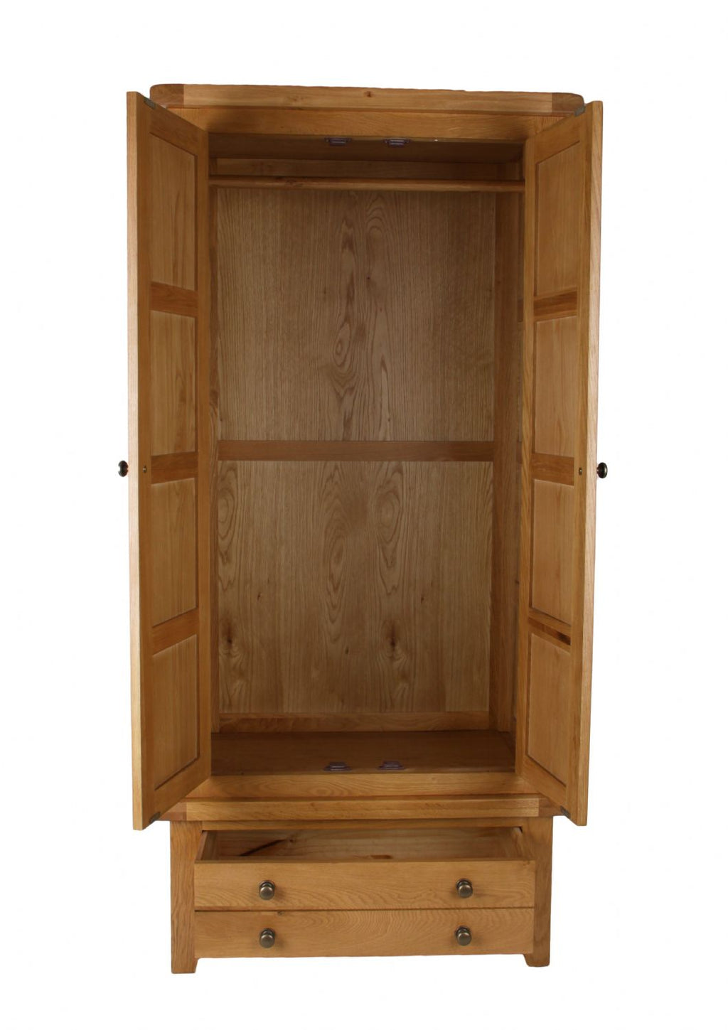 Natural Oak 2 Door Double Wardrobe with Storage Drawer