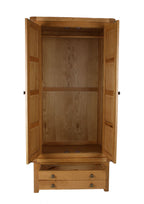 Natural Oak 2 Door Double Wardrobe with Storage Drawer