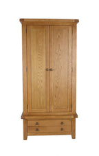 Natural Oak 2 Door Double Wardrobe with Storage Drawer
