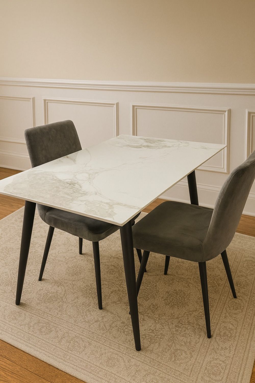 Grey Marble Effect Ceramic 1.5m/1.2m Dining Table with Black Legs