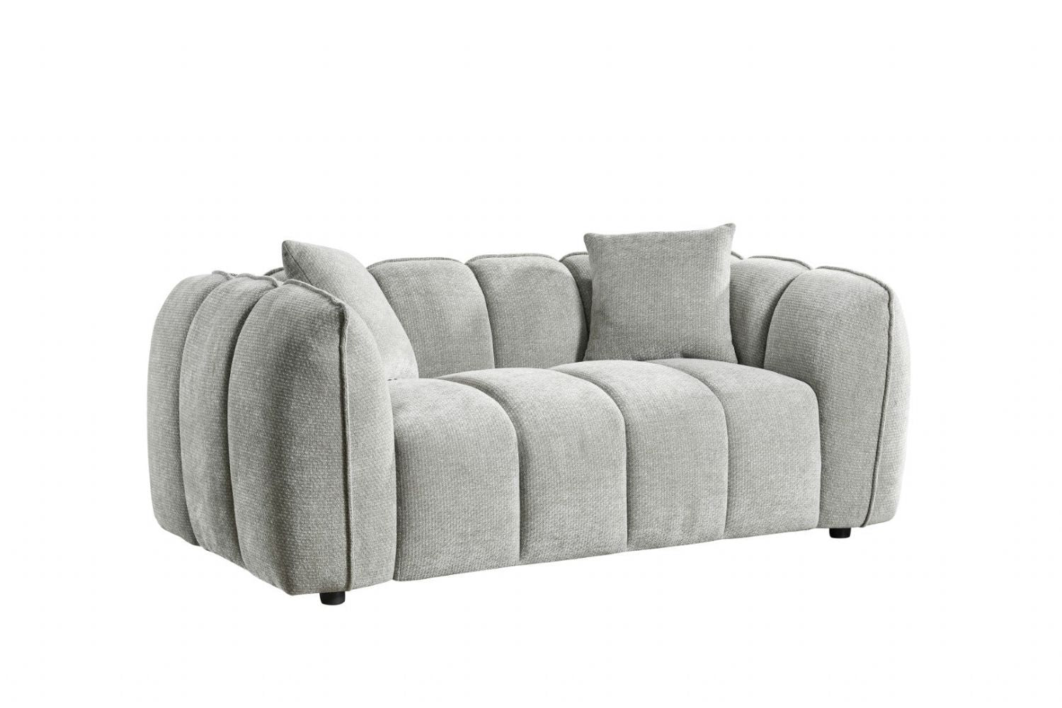 Grey Fabric Channel Tufted 2 Seater Sofa - Home Furniture Interiors