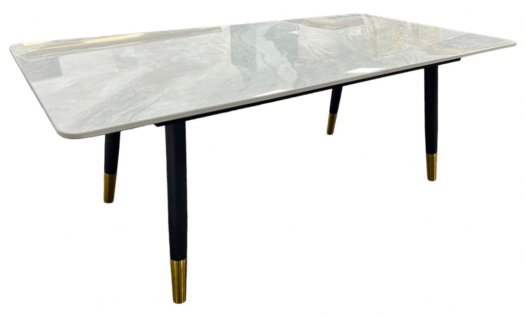 Grey Ceramic Coffee Table with Black Legs and Gold Accents