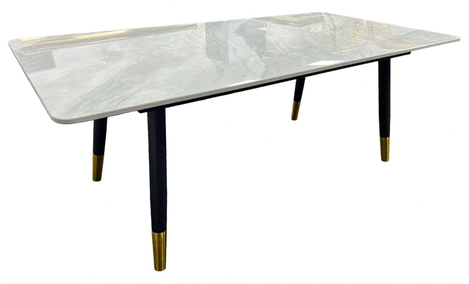 Grey Ceramic Coffee Table with Black Legs and Gold Accents