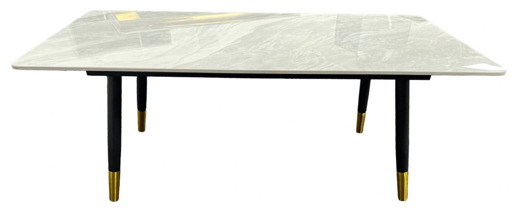 Grey Ceramic Coffee Table with Black Legs and Gold Accents