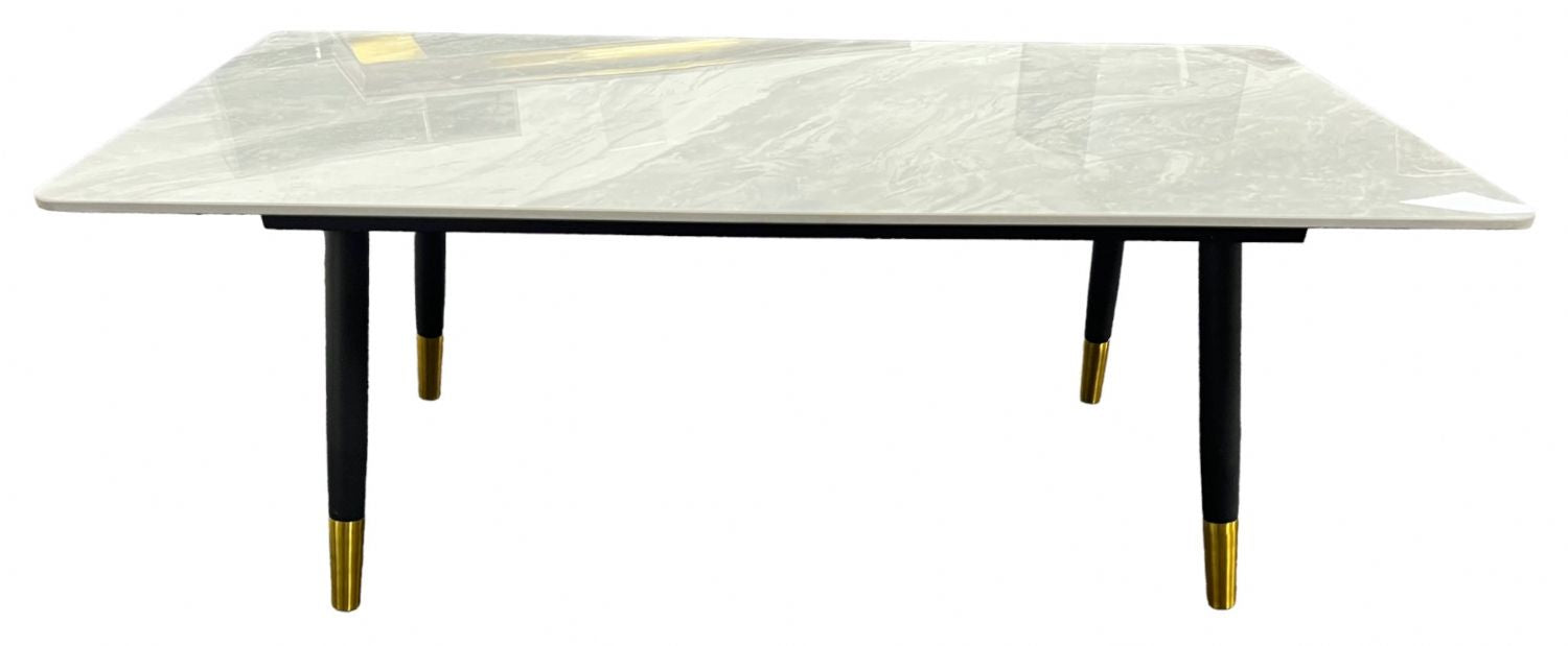 Grey Ceramic Coffee Table with Black Legs and Gold Accents