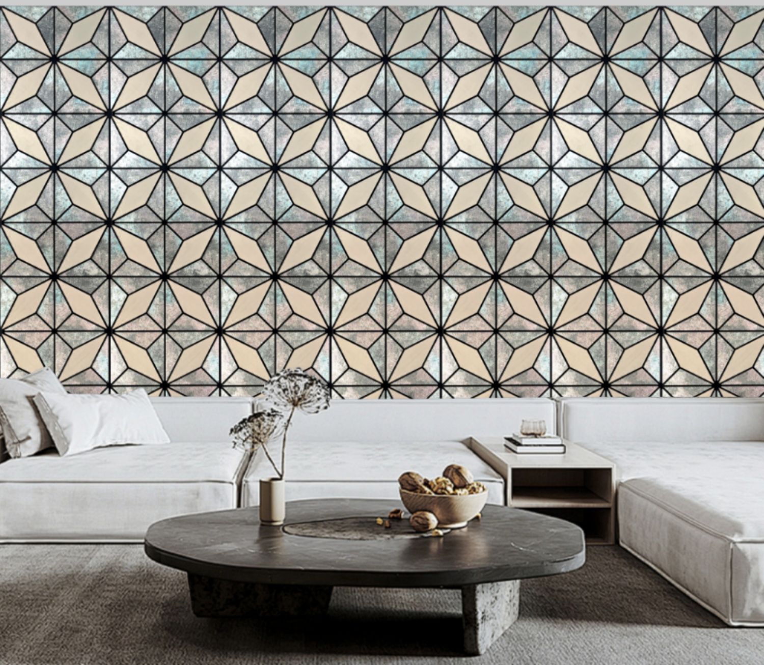 Set of 4 Antique Marble Grey Finish Decorative Wall Panel 240 x 60cm