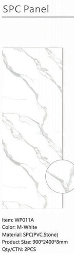 Set of 2 White Marble Effect Finish SPC Decorative Wall Panels