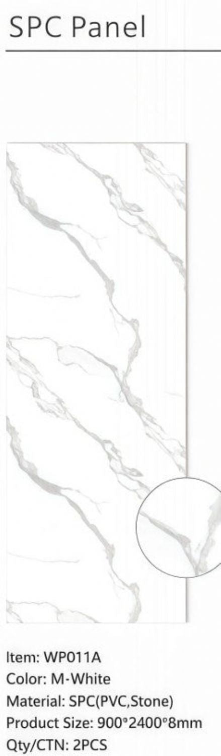 Set of 2 White Marble Effect Finish SPC Decorative Wall Panels