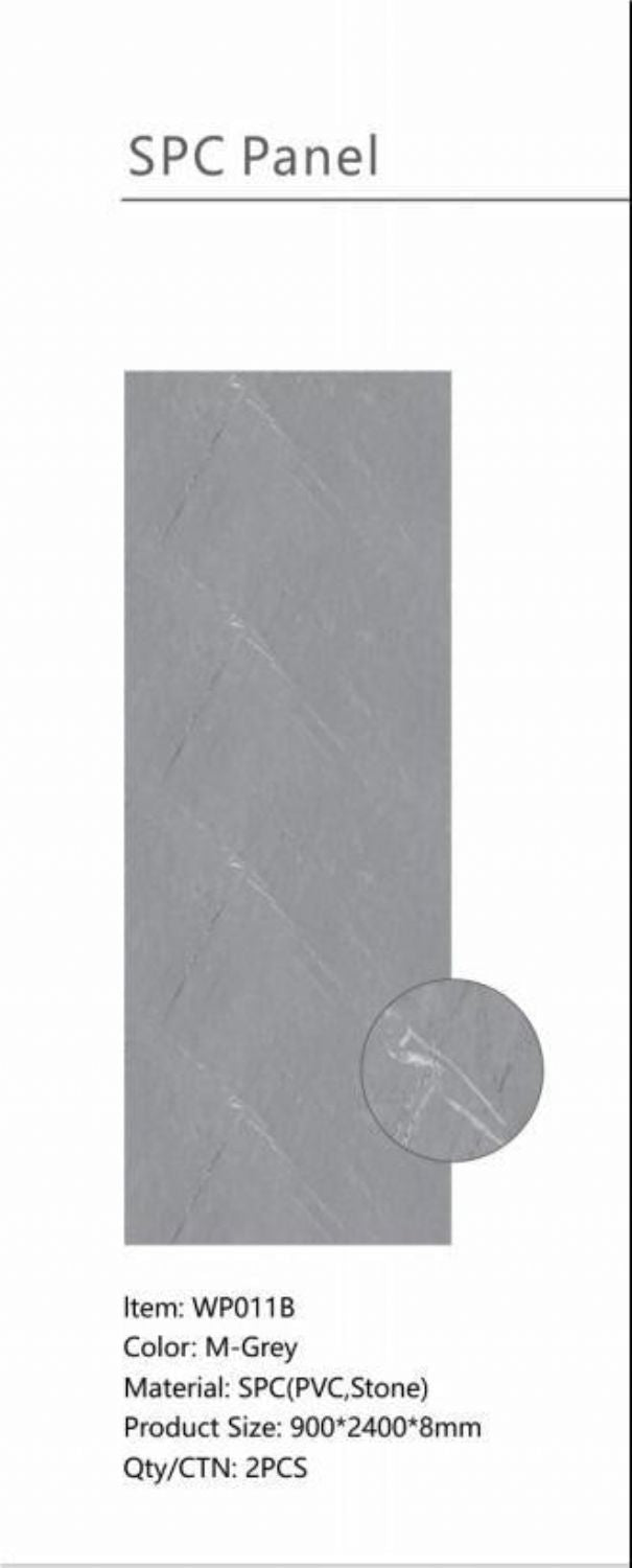 Set of 2 Grey Marble Effect Finish SPC Decorative Wall Panels