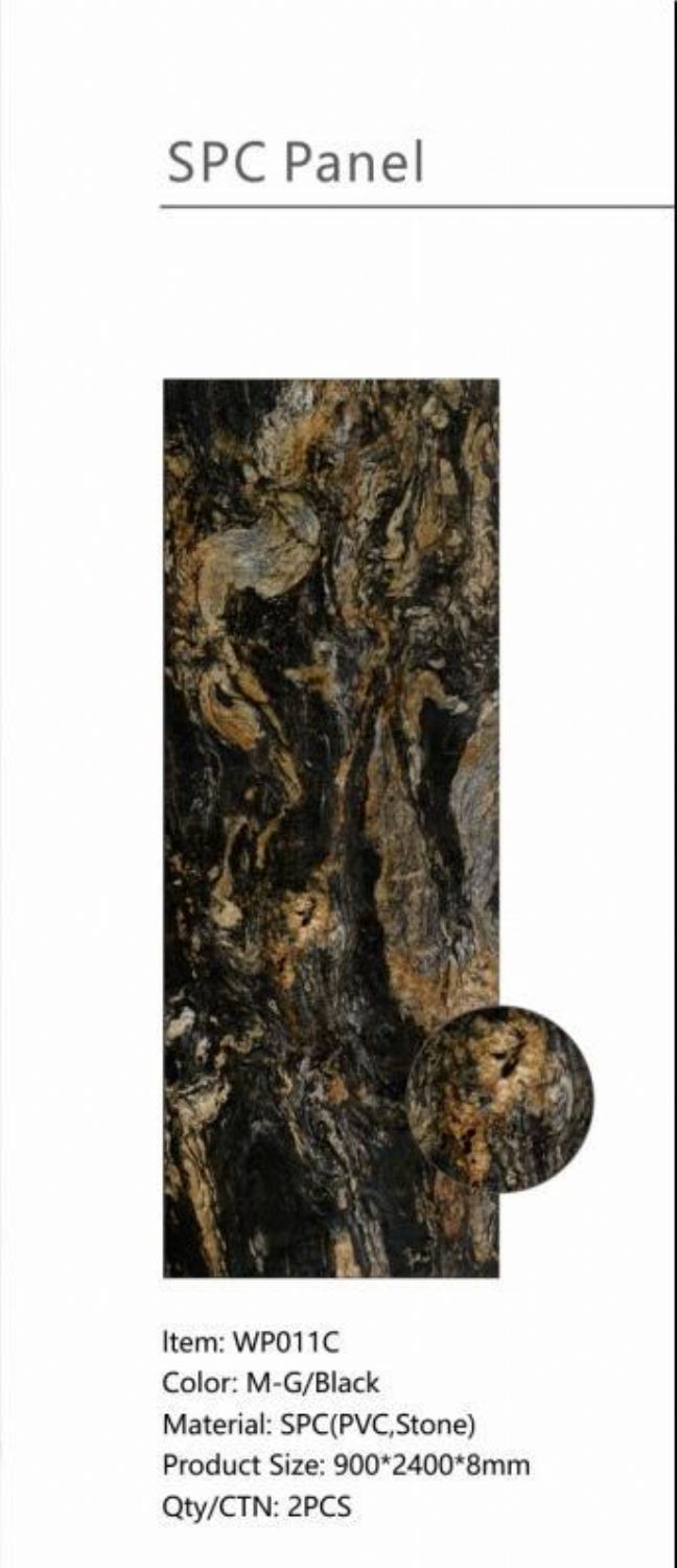 Set of 2 Grey and Black Marble Effect Finish SPC Decorative Wall Panels