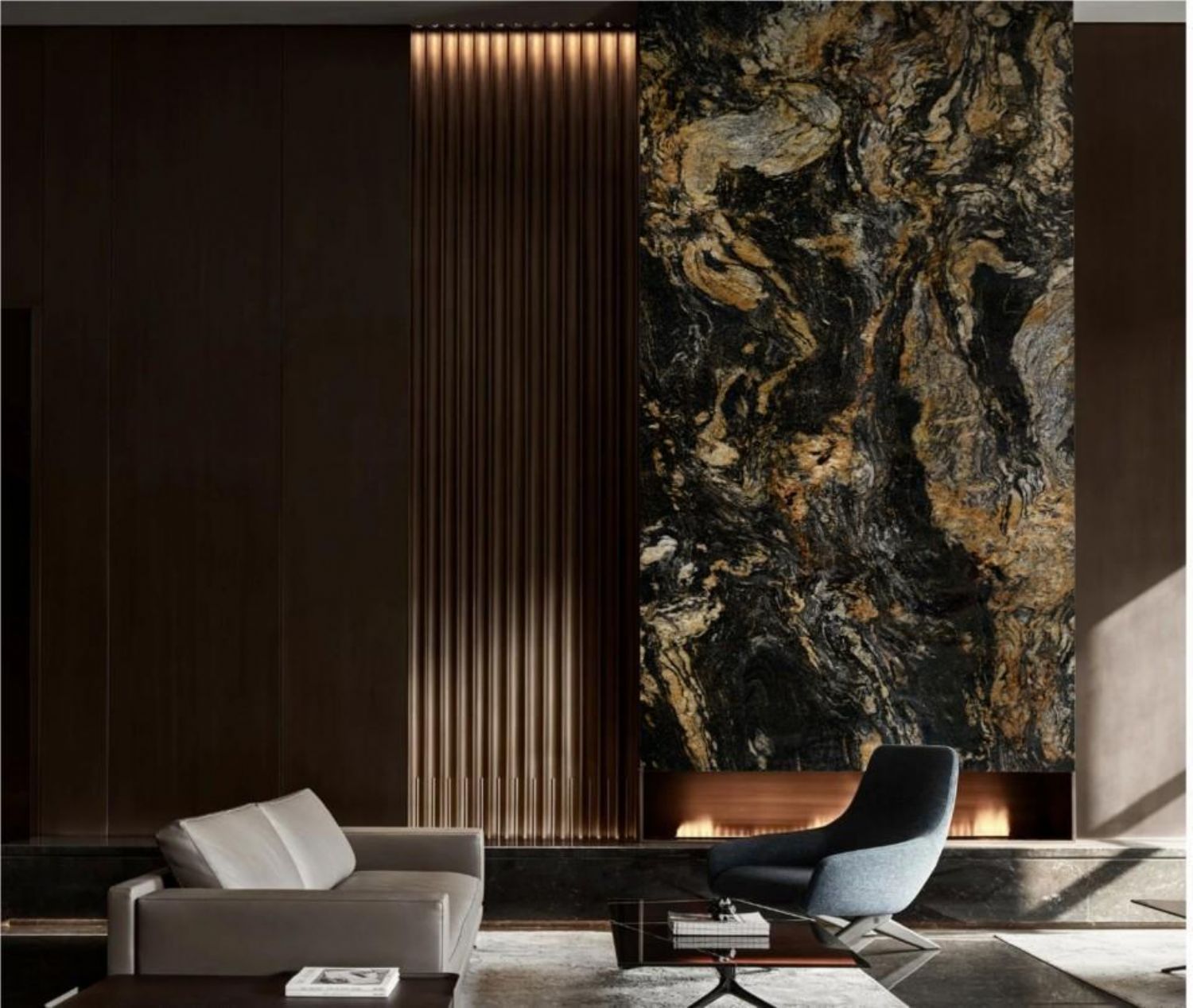 Set of 2 Grey and Black Marble Effect Finish SPC Decorative Wall Panels